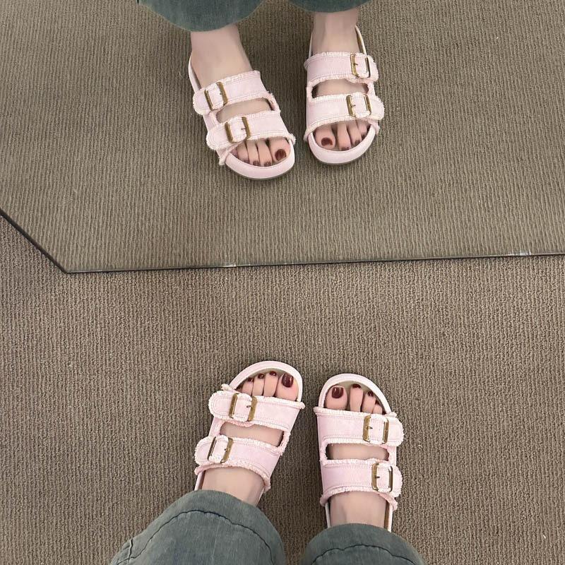 Women's slippers outside summer new casual versatile one-word slippers comfortable thick-bottomed cool slippers