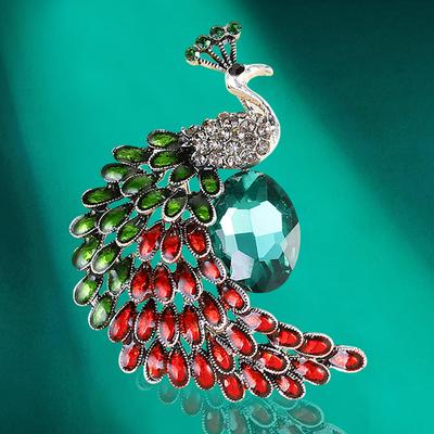 Retro Rote Strass Pfau Brosche Pins Für Damen Broschen Schmuck Zubehör