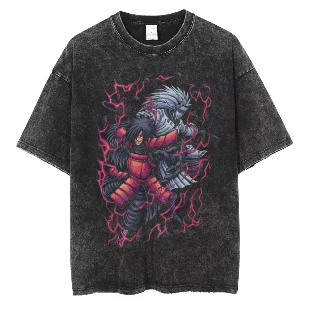Anime Naruto TShirt Manga Retro Washed Version Kakashi TShirt Pain TShirt Lee Tobi Top Mens  Cotton Streetwear