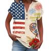 Women's Fashionable Casual Loose-Fit Short-Sleeved Button-Up V-Neck Printed T-Shirt Top