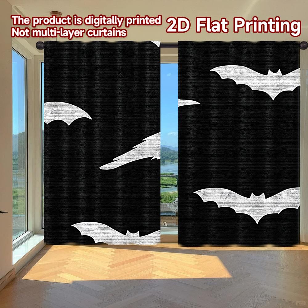 

2D FLAT PRINTING 2pcs Curtains (Without Rod) Halloween Crows and Bats Design Ramadan Festival Creative Curtains Yarn Curtains 100*130 HOOK 1pcs