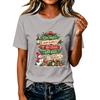 T-shirt da donna a maniche corte con stampa natalizia, top casual per le feste