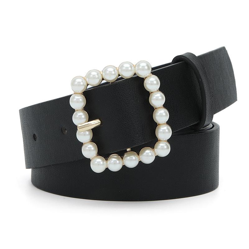 Summer Pearl Buckle Dress Belt Ladies Decorative Jeans Sun Buckle Solid Color Pu Belt Women