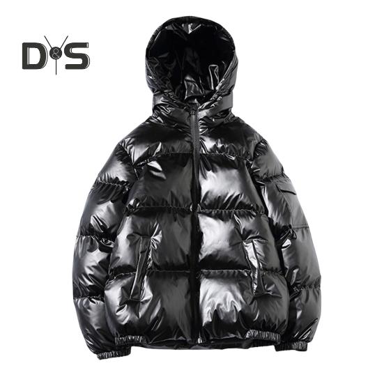 

Мужское хлопковое пальто с капюшоном и длинным рукавом, стеганая куртка с глянцевой поверхностью и карманами, свободный крой, утолщенная теплая короткая верхняя одежда 2XL чёрный