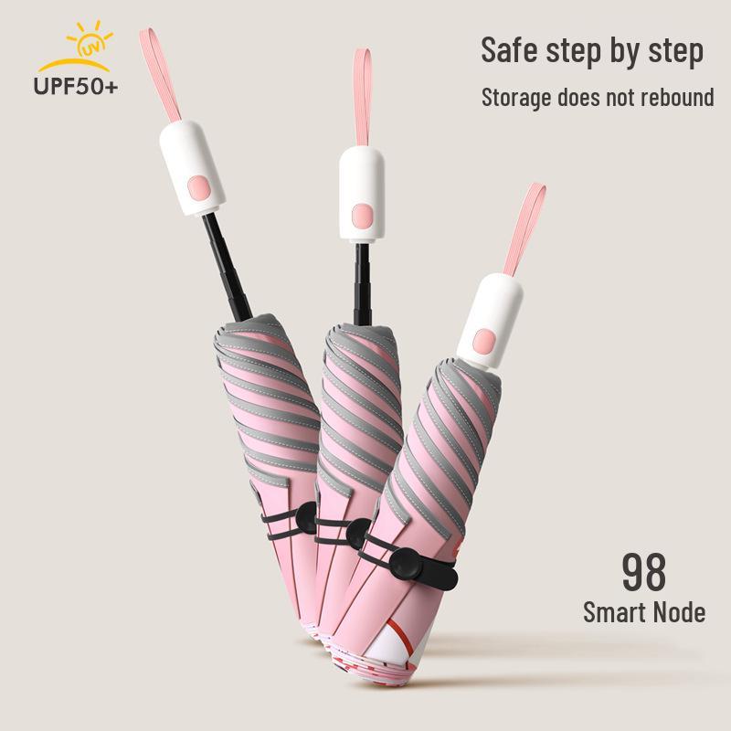 Children's Automatic Rounded Corner Umbrella with Anti-Rebound, UV Protection, Reflective Strips for All-Weather
