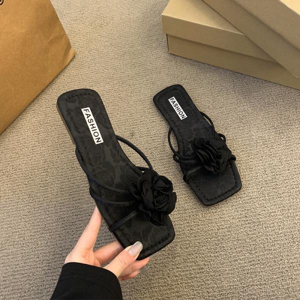 

Fashion Female Shoes Womens Slippers Outdoor Rubber Flip Flops Slides Fashion Square Toe 2025 Flat Hawaiian Luxury Beach Floral Flat Sho 35