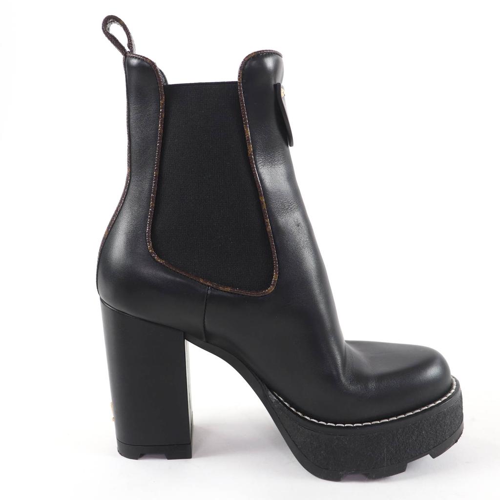 Great LOUIS VUITTON short boots Monogram leather black leather Women 35 Used