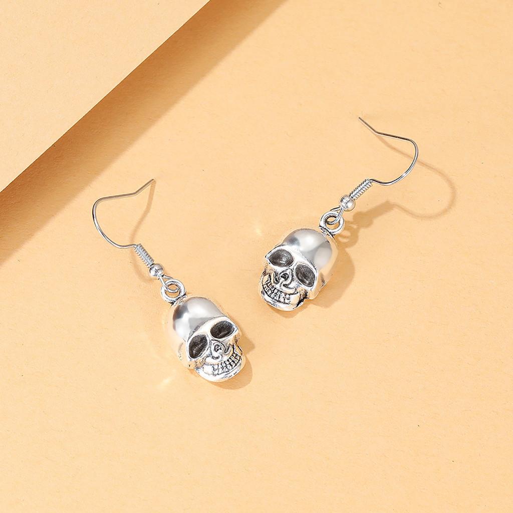 Trendy Fashion Statement Skull Head Pendant Earrings For Women Geometric Design