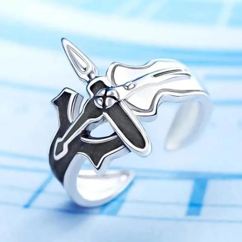 Sword Art Online Retro Kirito Asuna Cross Metal Adjustable Ring Fashion Men and Women Couple Rings