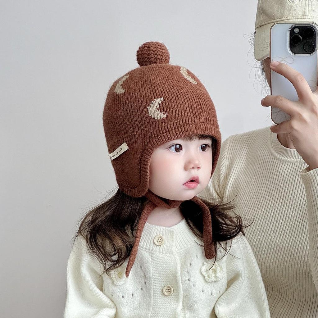 Stylish Korean Wool Knit Baby Hat with Ear Protection - Warm & Trendy Winter Hat for Boys & Girls