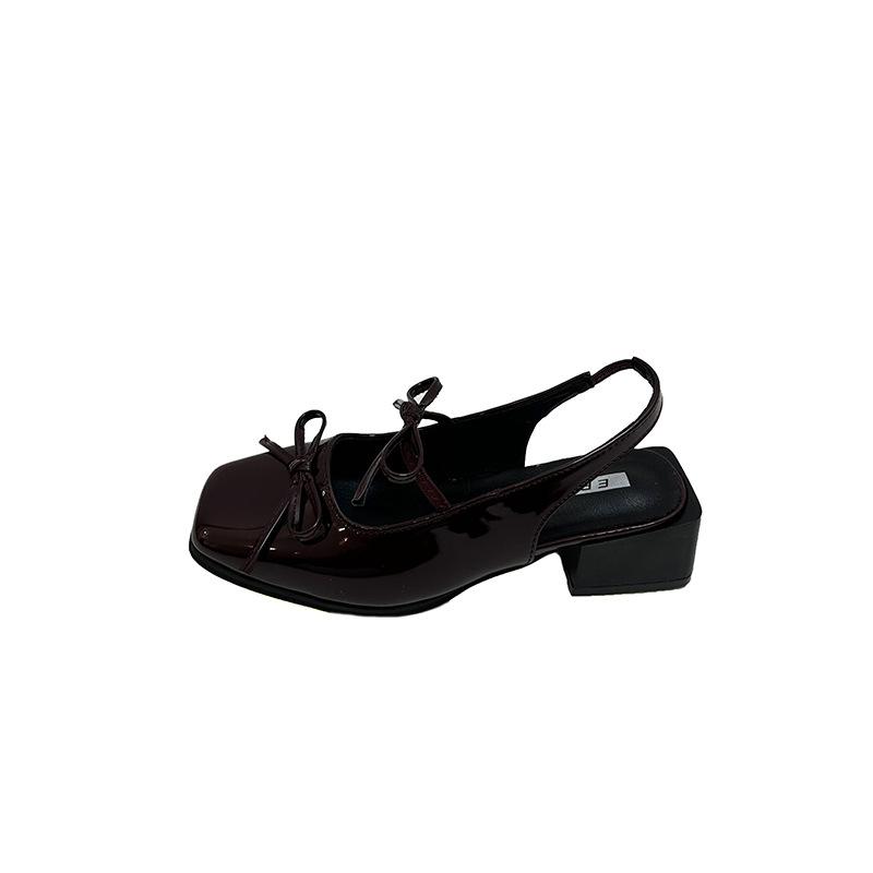 Elegant Patent Leather Mary Janes Shoes 2025Summer Bowknot Square Women's Chunky Heel Shoes Comfortable Ladies Back Strap Sandal