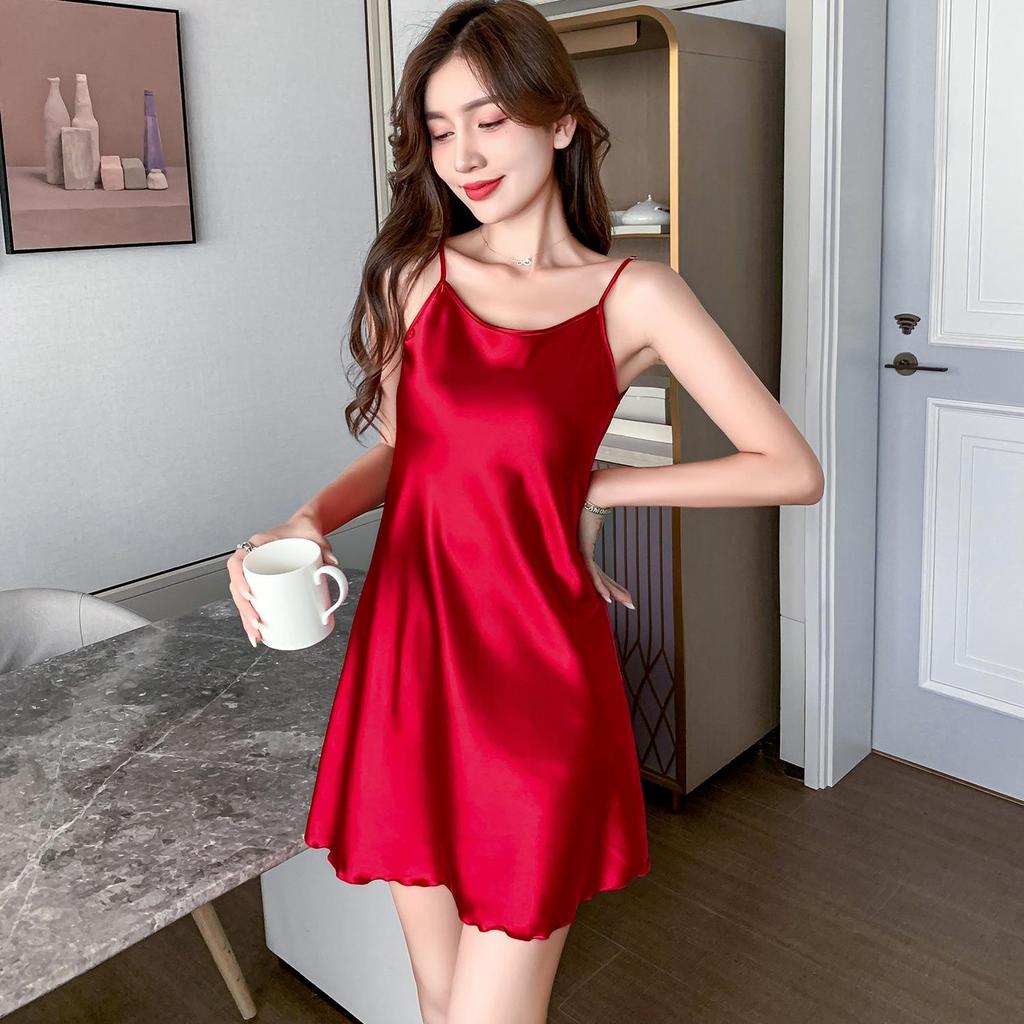 2024 Ice Silk Camisole Pajamas with Chest Pad - Women's Cool Summer Nightdress