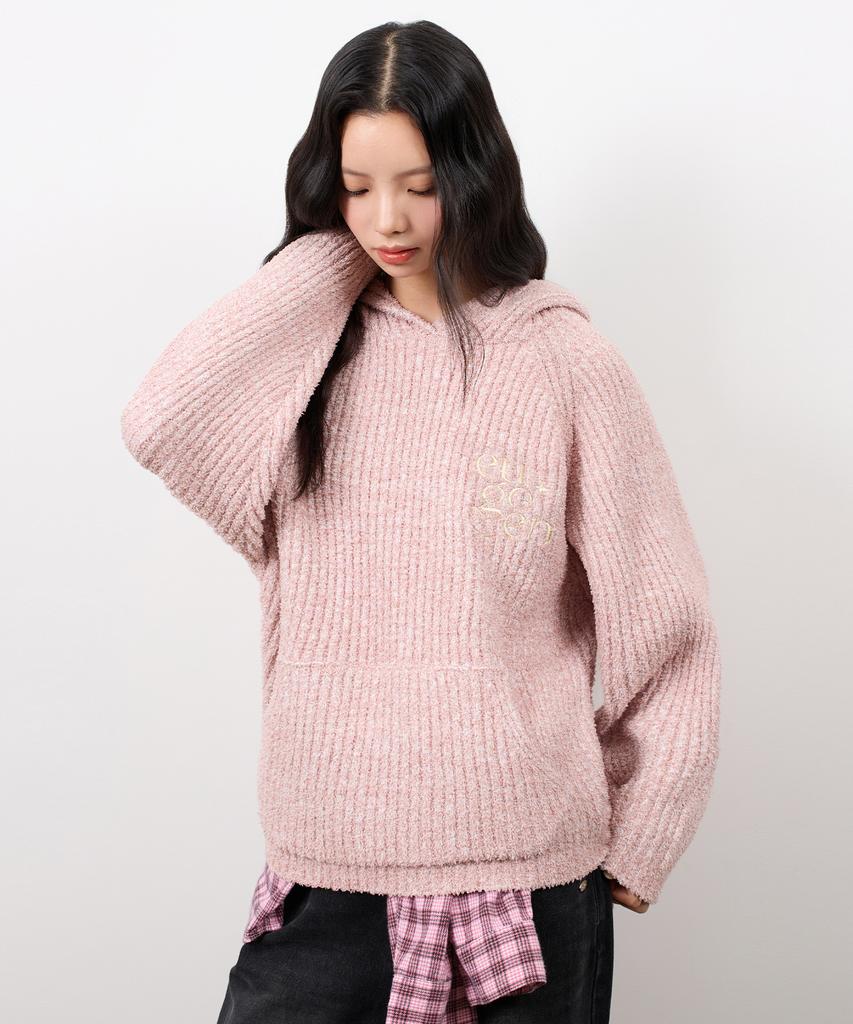 Yujen Eug Raglan Boucle Hoodie Knit_Pink