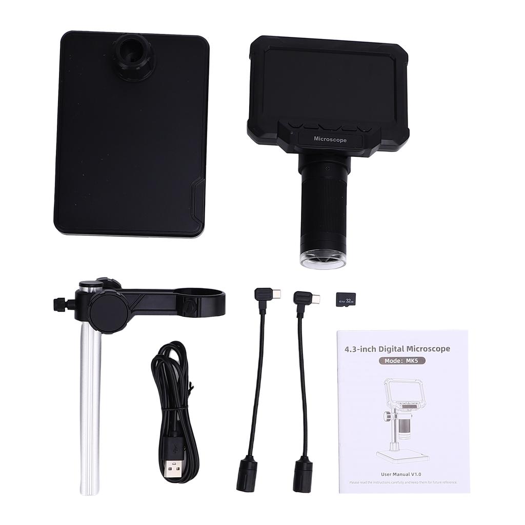 4.3 Digital Microscope, 1000X Magnification, 1080P HD Coin Microscope Magnifier with 10MP Camera, LCD Screen, 32GB TF