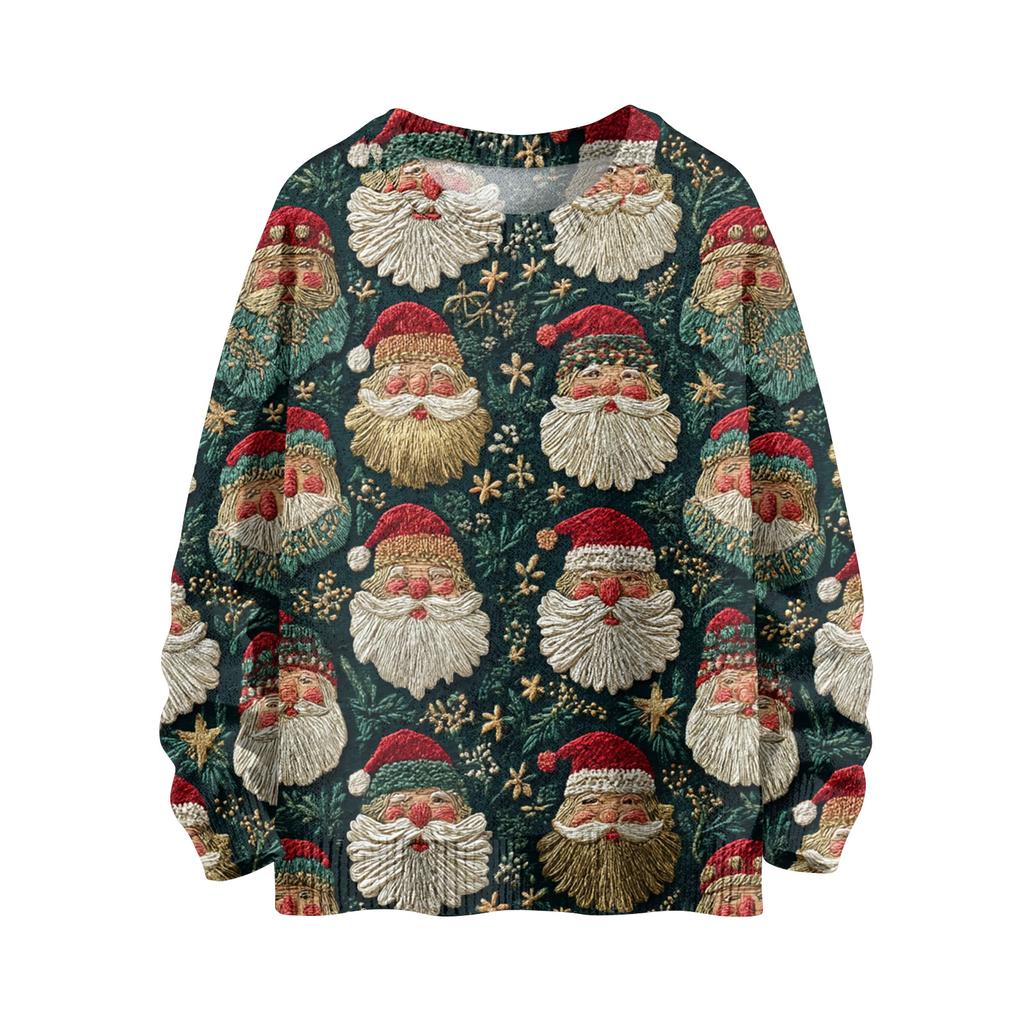 Women's Fashion Casual Long Sleeve Christmas Printed Round Neck Knitted Top