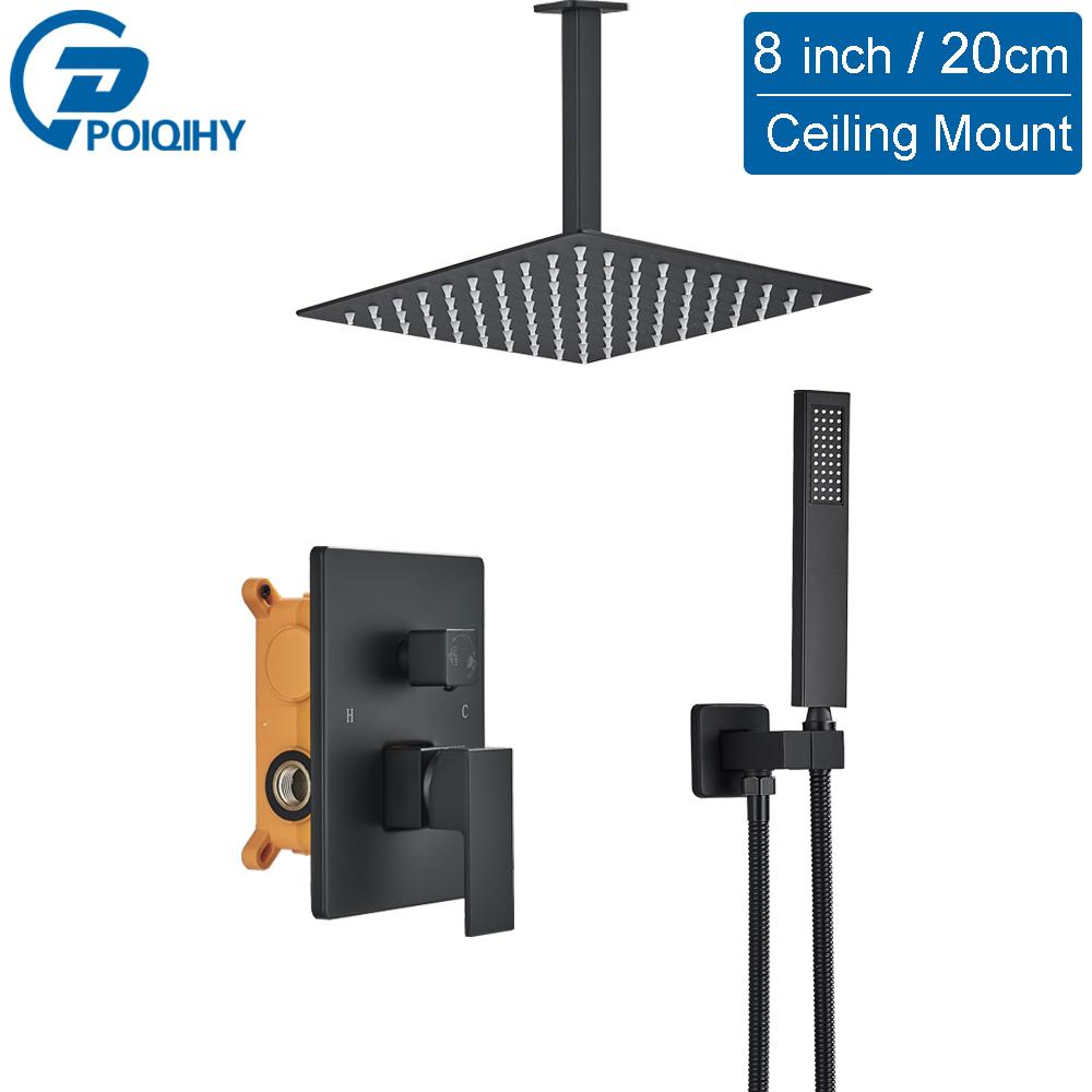 

POIQIHY Встраиваемый в стену смеситель для душа с дождевой насадкой из нержавеющей стали Смеситель для душа Смесители Матово-черный