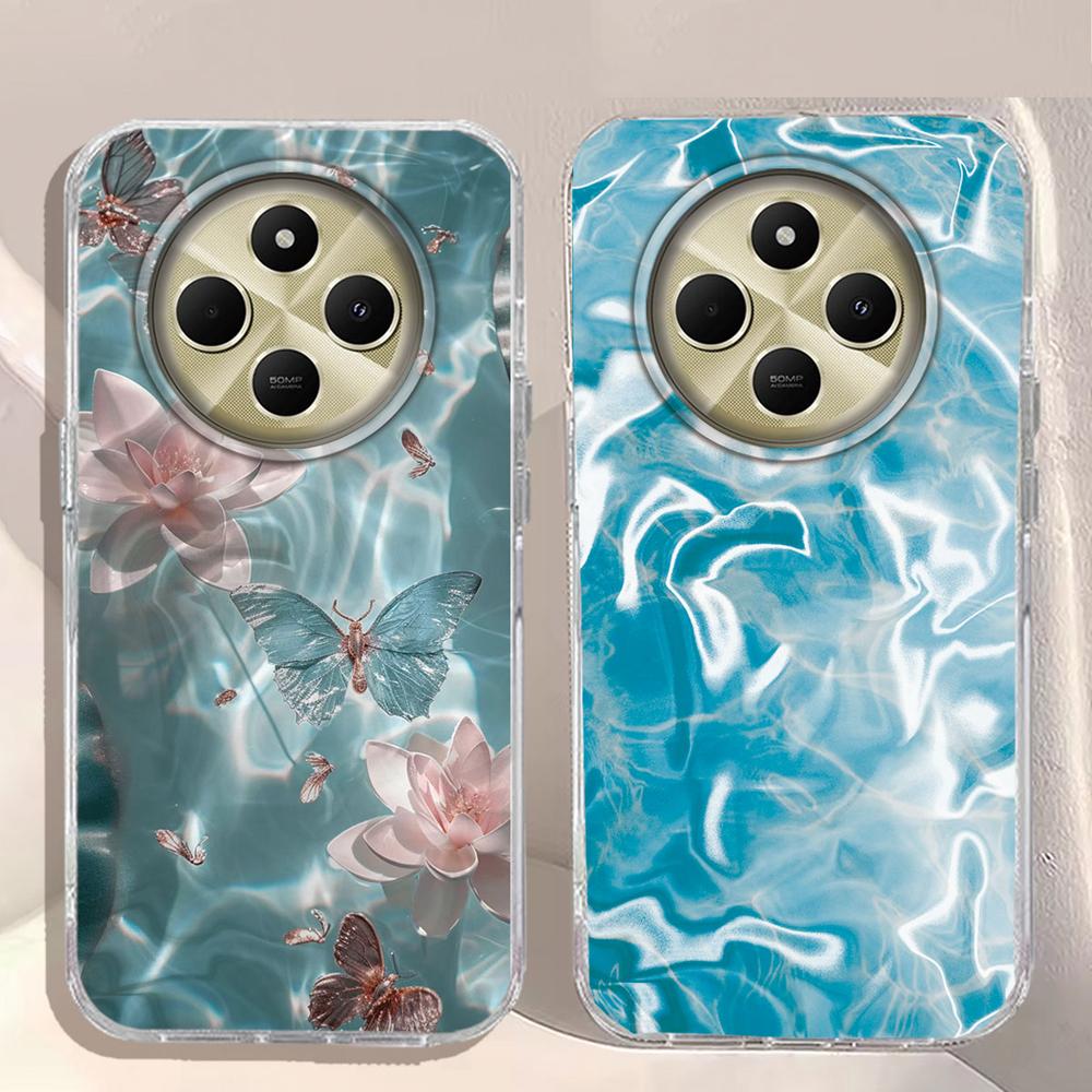 Water Texture Butterfly Flower Phone Case for Xiaomi Redmi Note 14 13 12 11 11S 10 9 10S Pro 9C 13C 14C A5 A3 A4 A3X 9C A1 Cover
