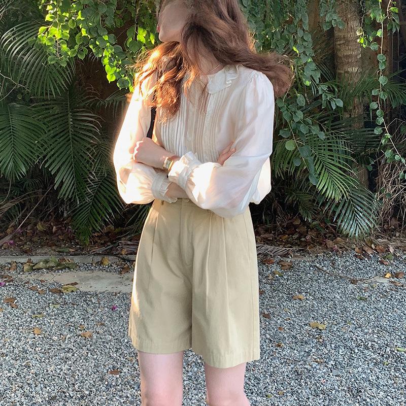 Retro Combed Cotton High Waist Bermuda Shorts - Women's Casual Summer Loose Fit