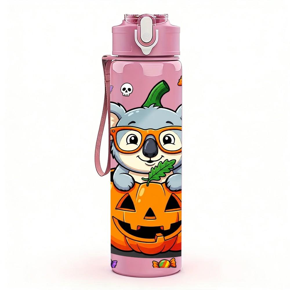 1PC Koala Pumpkin Halloween Combine 750ml Color Plastic Sports Water Bottle Leakproof Flip Straw Lid Suitable for Sports Office Home Use