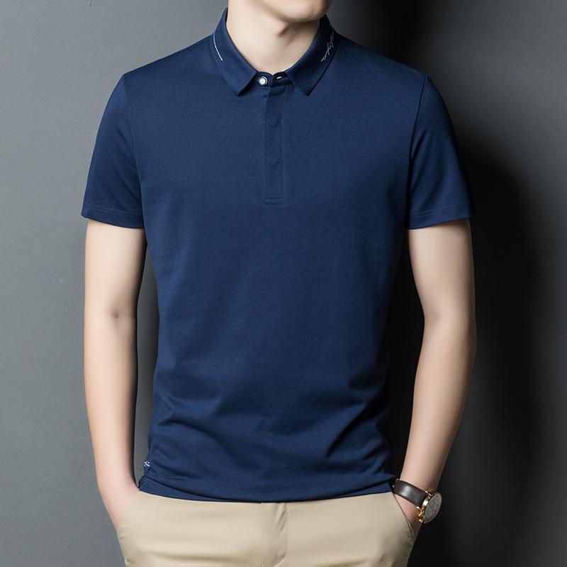 

Men S High-End Short Sleeve Polo Shirt Lapel Business Casual T-Shirt Men S Top 4XL темно-синий