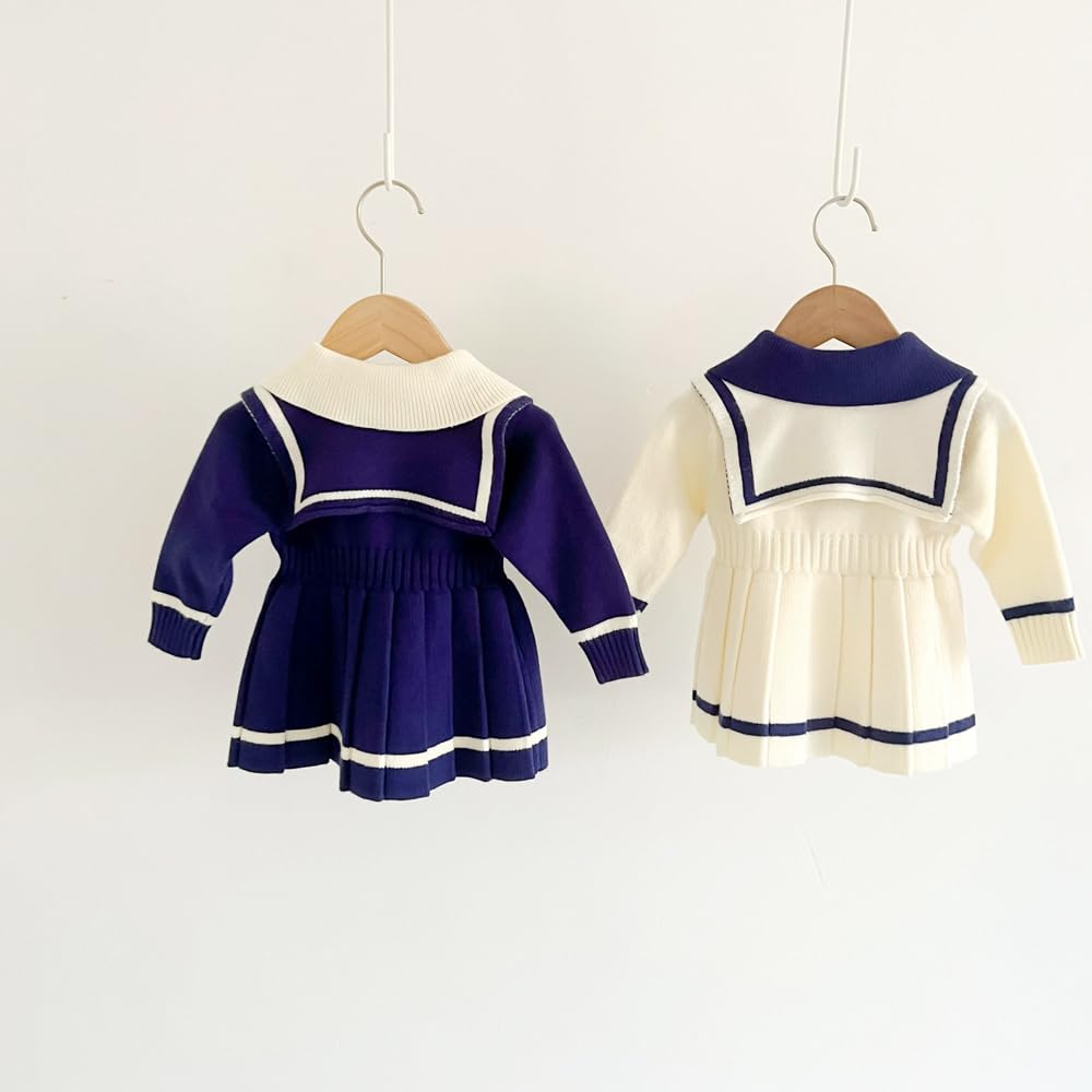 Jaydyequ Casual Perfect for Shrine and Navy Size 110cm Girls' Spring/Autumn/Winter Dress, Knitwear, Sailor-Style Dress, Weddings, Visits, Recitals,