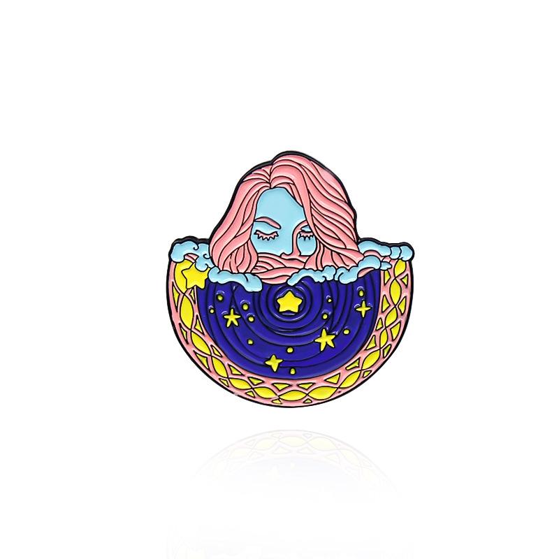 Brooch Set: Diver with Moon, Blossoming Flowers, Dreamy Girl, Starry Sky & Ocean - Fashionable and Unique