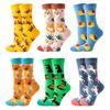 6 Paar Neue Mode Niedliche Fröhliche Mid-Tube Damen Socken Wassermelone Kirsche Katze Hund Flamingo Kuh Lieblich Lässig Lustige Socken