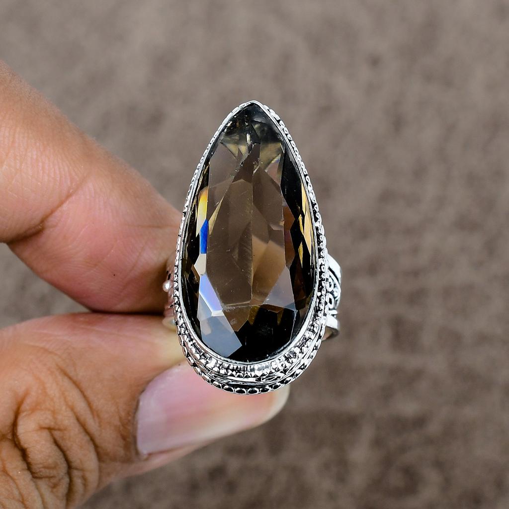 Smoky Topaz Genstone Handmade 925 Sterling Silver Jewelry Ring Size 8 KKG-490