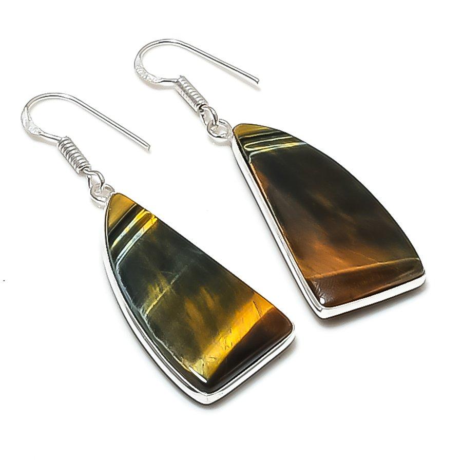 

Natural Tiger Eye Gemstone 925 Sterling Silver Jewelry Earring 2.09 AEE-11077