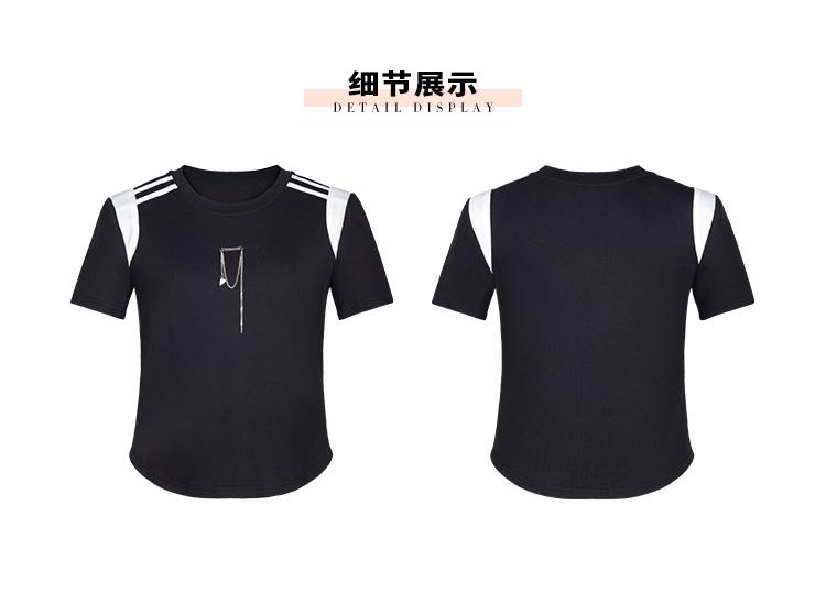 Round neck T-shirt for women, elegant summer short sleeved shirt, contrasting color top
