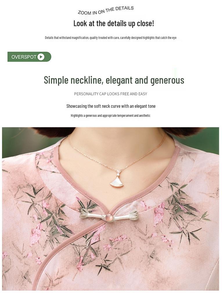 2025 Elegant Printed Short-Sleeved Qipao Dress for Middle-Aged and Elderly Women - Summer Wear