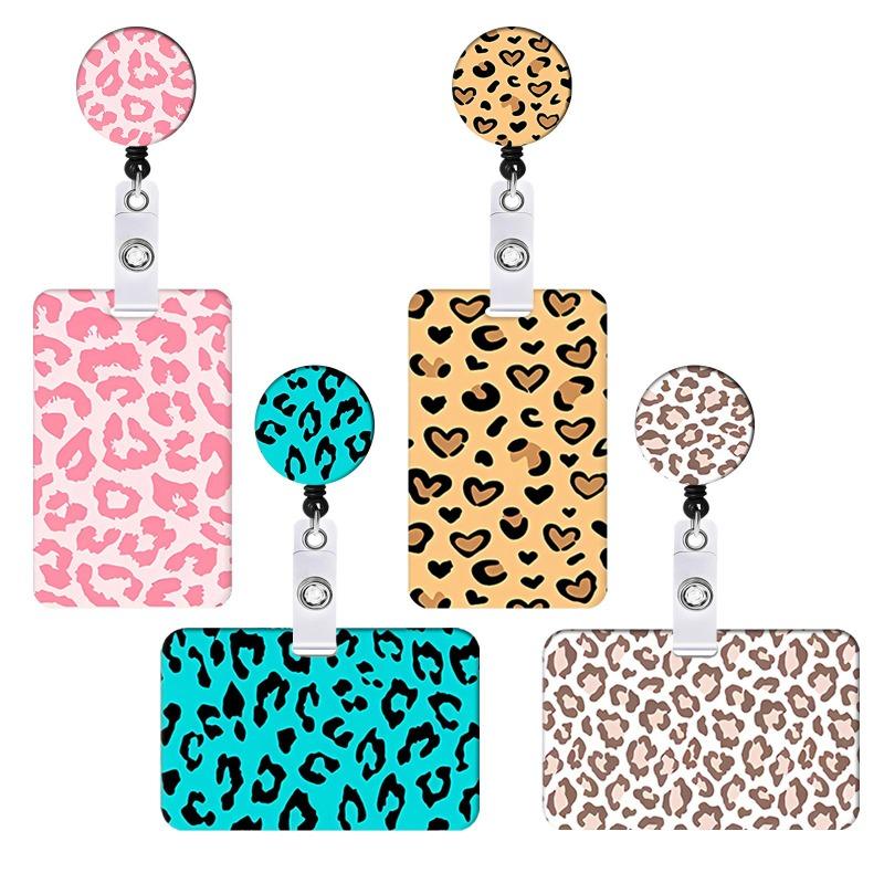 

1PCS Classic Leopard Fashion Women Card Holder Cover Colorful Retractable Badge Reel Nurse Doctor Exhibition ID Card Clips Badge