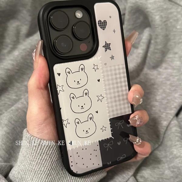 Plaid Collage Star Bear Is Suitable for Apple iPhone16/17Pro Mobile Phone Case 14 Water Condensation 13 Large Holes 15 Sets