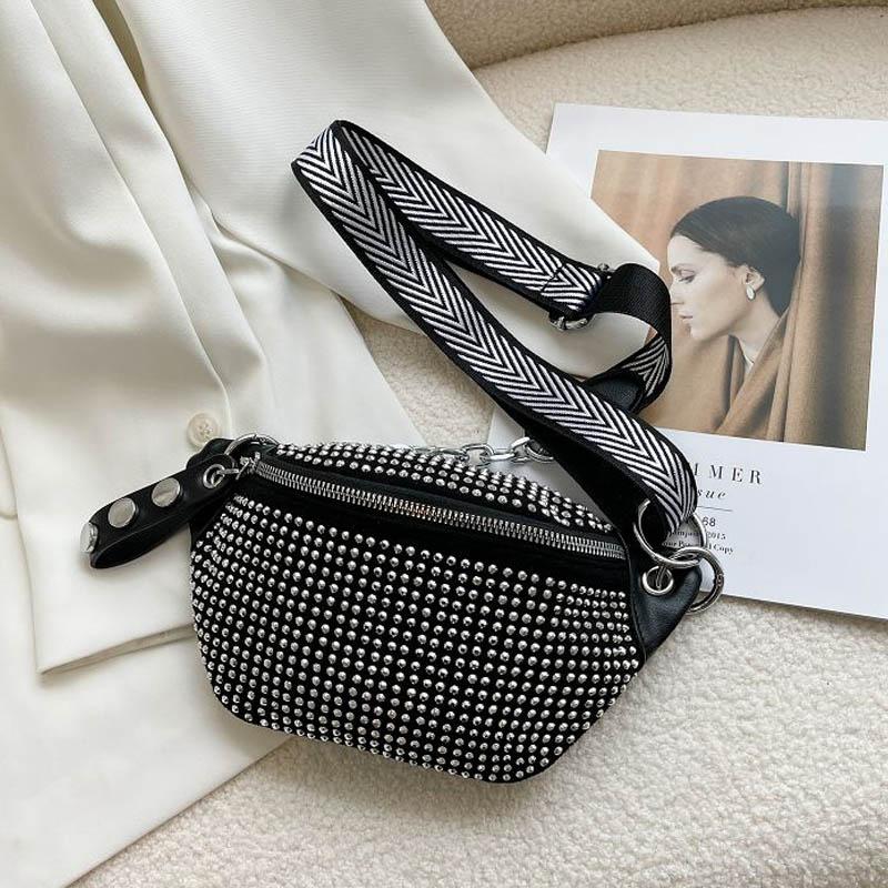 Mode Leer Dames Belt Bag Dames Diamant Fanny pack Heuptas Designer Vrouw Schouder Crossbody Borsttassen Ketting Taille Bags gray