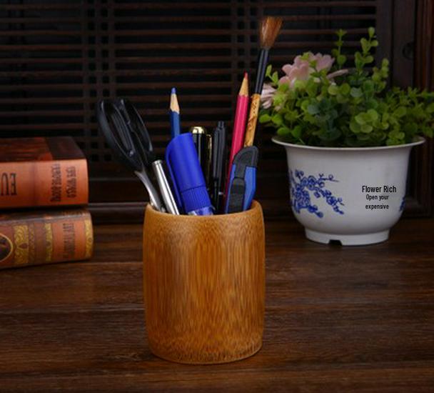 Retro Bamboo Pen Holder: Multi-functional Desktop Organizer & Business Gift, Inspired by the Four Treasures of the Study.