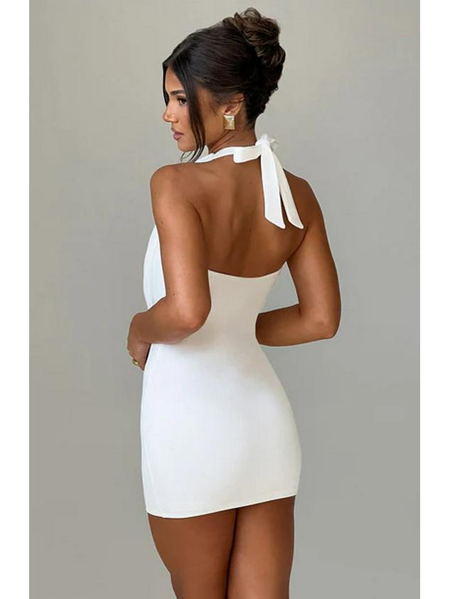 2024 Summer Women's Elegant Strapless Halter V-neck Dress - Waist-cinching, Hip-wrapping Style