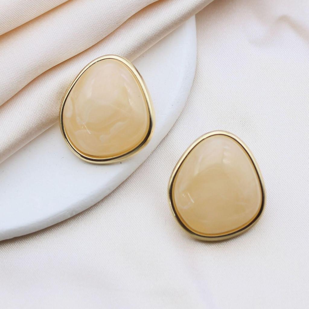 Geometric Irregular S925 Silver Resin Stud Earrings with Real Gold Color Retention