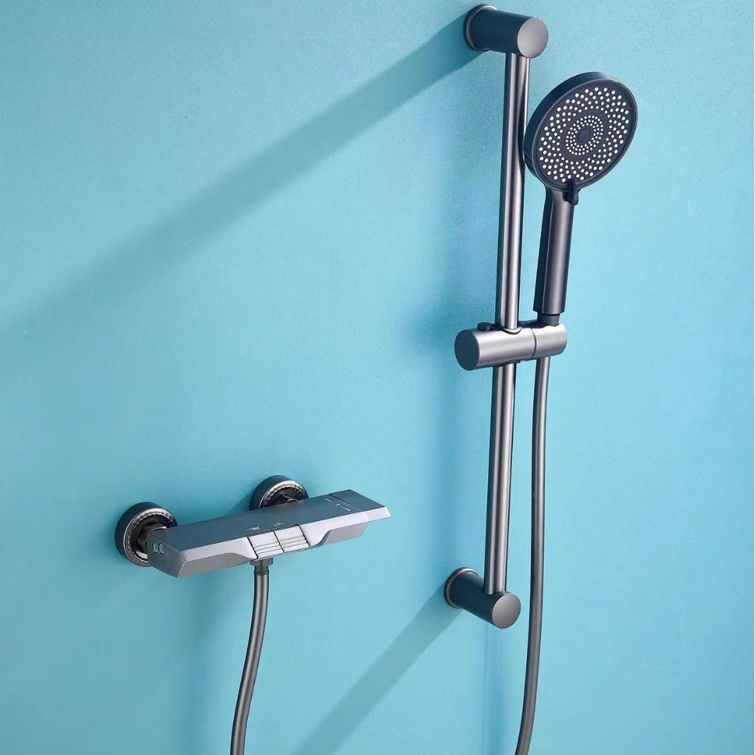 Gunmetal Gray Luxury Shower Head Set with Digital Display and Ambient Light for Home or Hotel Bathrooms
