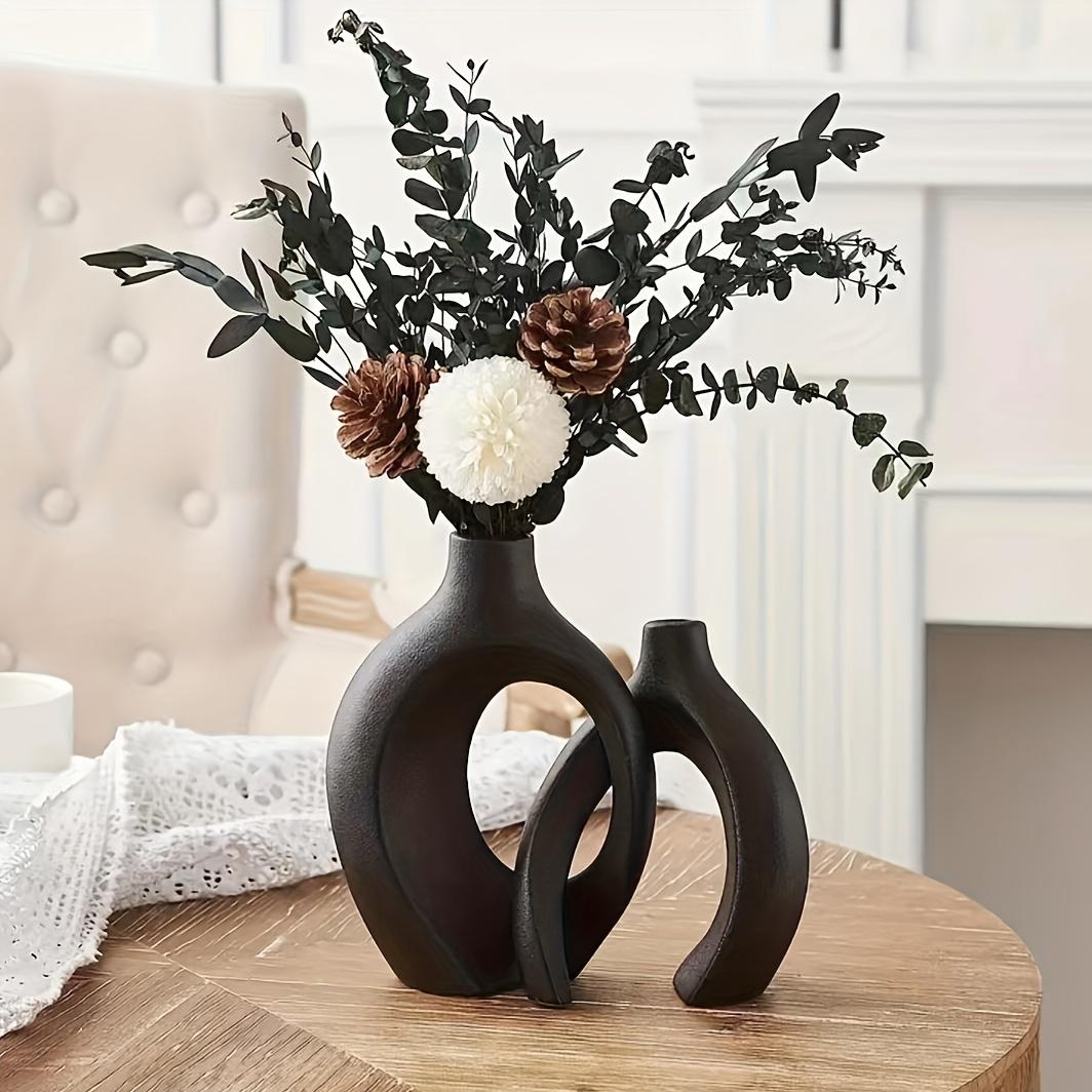 

Ceramic Vase Set of 2 for Modern Home Decor, Hollow Round Pampas Flower Vases, Boho Nordic Minimalism Style Flower Vases чорний