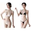 LIKENNY Micro Bikini 2 Piece Set Sexy Cosplay Tiny Exposure Swimsuit String Panties Halter Neck Match Free Size (White + Black)