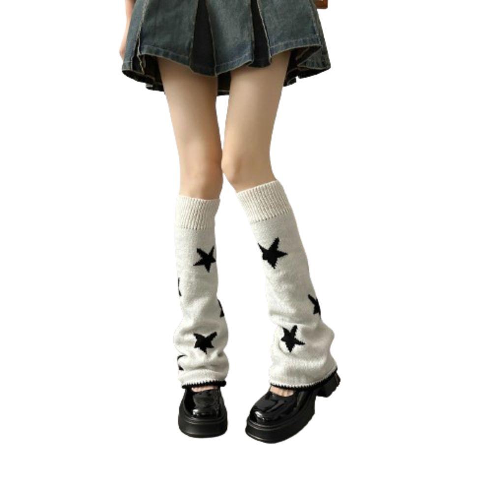 

Вязаный чехол для стопы в виде пятиконечной звезды, двусторонний, носок-гольф с длинным голенищем, чехол для ботинок в стиле лолита, студенческий белый