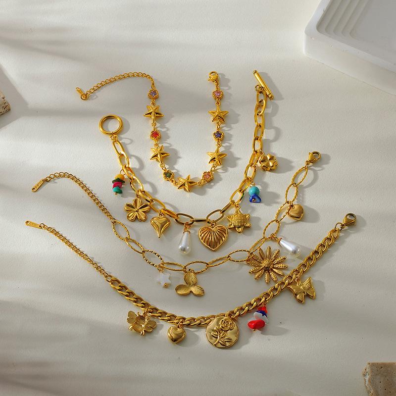 Titanstahl Gold Plated Blume Herz Armband Mode Schmuck Leichter Luxus Persönlichkeit Geschenk für Frauen