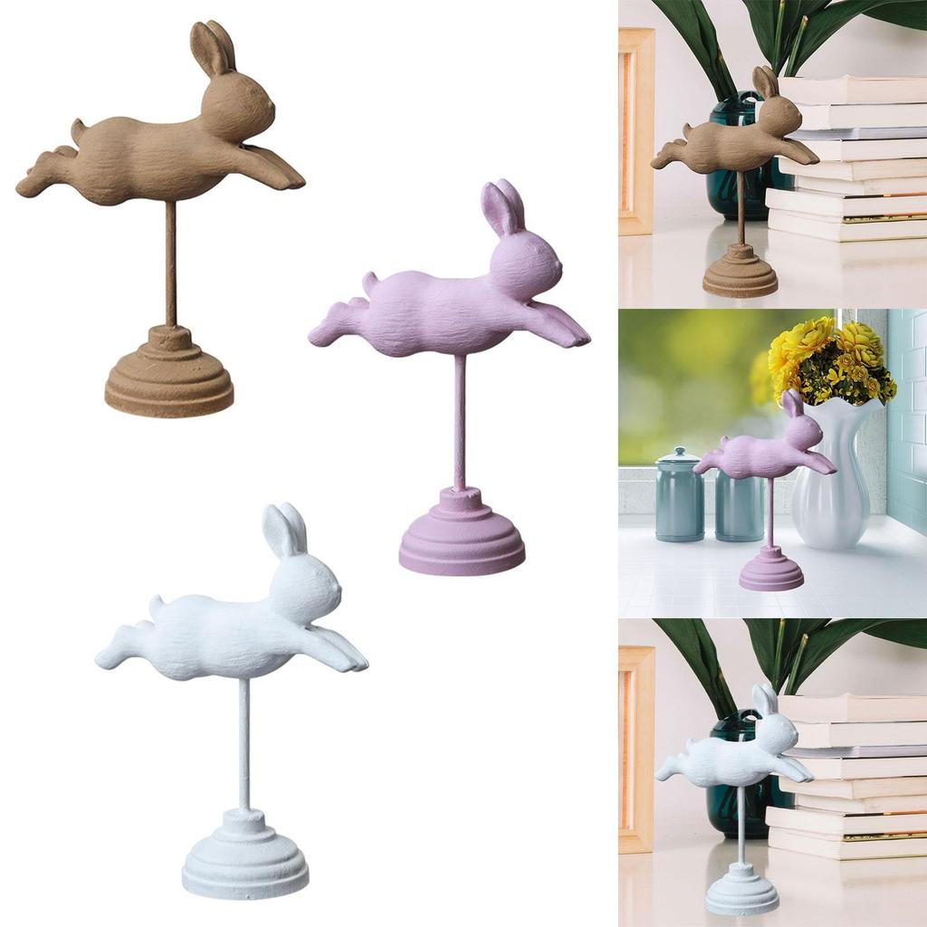 Wooden Rabbit Ornament Bunny Figurine Wood Craft Animal Decor Decorative Statue for Home Cabinet Living Room Office Home Decor