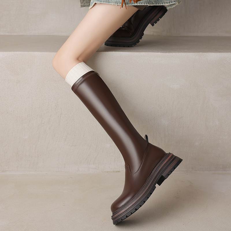Krazing Pot Microfiber Autumn Winter Shoes Thick Bottom Platform Size 43 Long Boots Zipper Punk Style Thigh High Boots