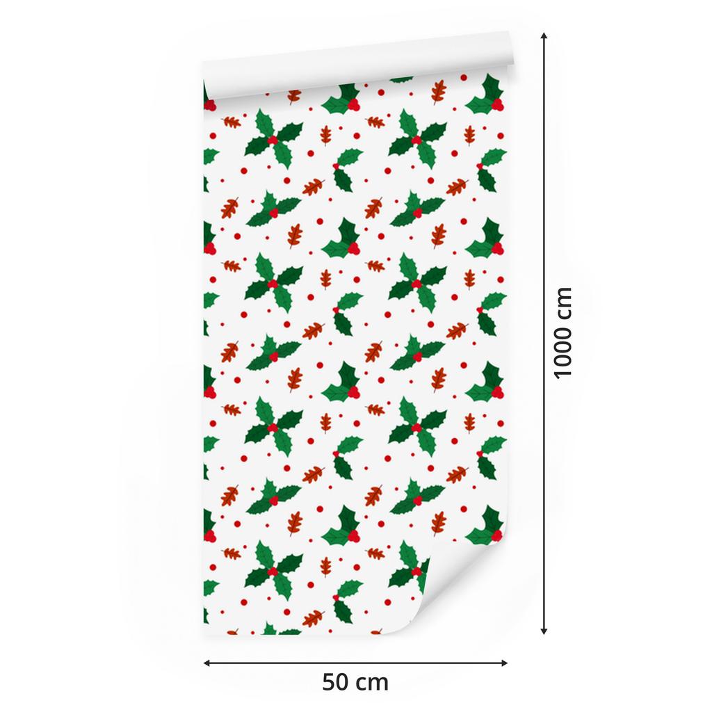 Christmas Wallpaper White, Green and Coral for Living Room and Bedroom 50x1000