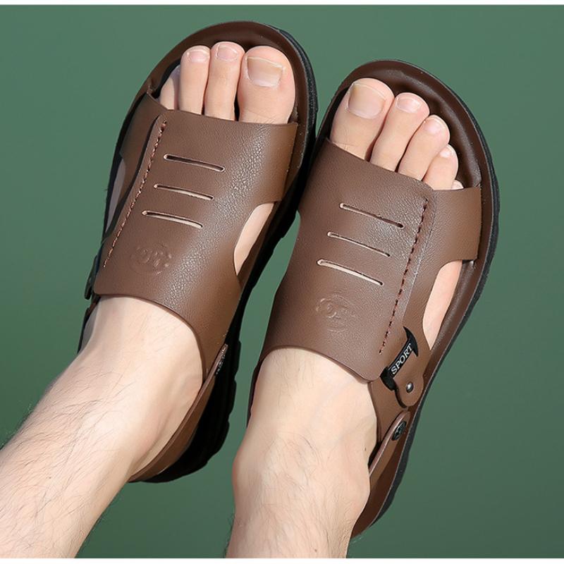 Fashion Men's New Slippers Summer Leather Sandals Non-slip Wear-resistant Beach Shoes Leather Sandals Casual Sandals and Slippers