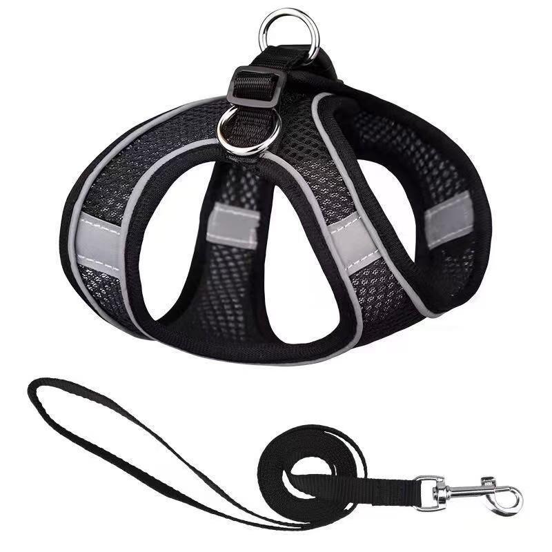 Reflective Mesh Pet Vest Harness & Retractable Leash Set for Dogs & Cats