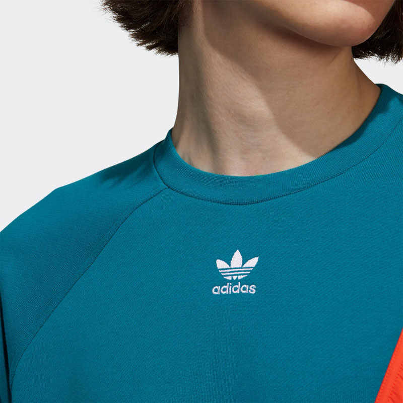 Adidas Originals Trefoil Colorblock Logo Print Crew Neck Sweatshirt Men Tops Yellow HB6857