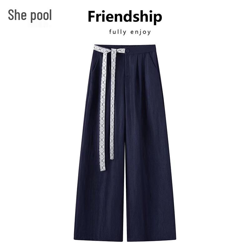 She Pool Women s Lace Patchwork High-Waist Wide-Leg Pants M