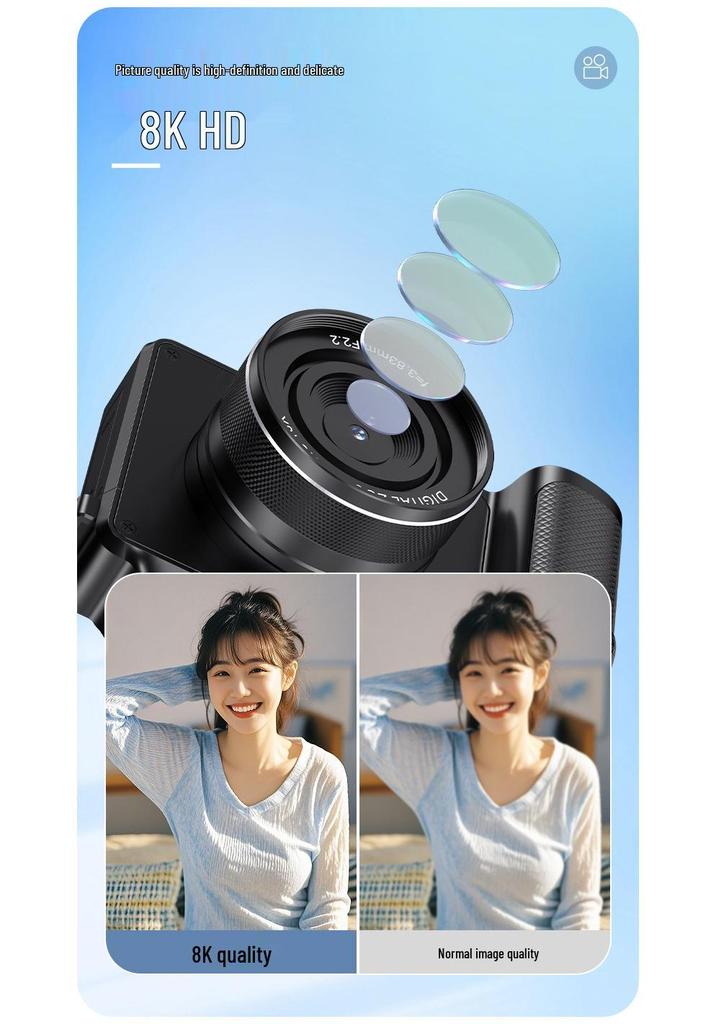 8K Dual Lens HD Camera with Optical Zoom, WiFi, and Filters